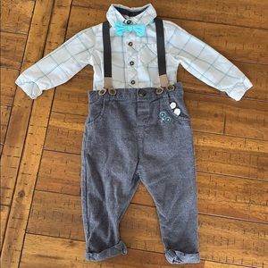 Cat and jack 3 piece overalls bow tie outfit